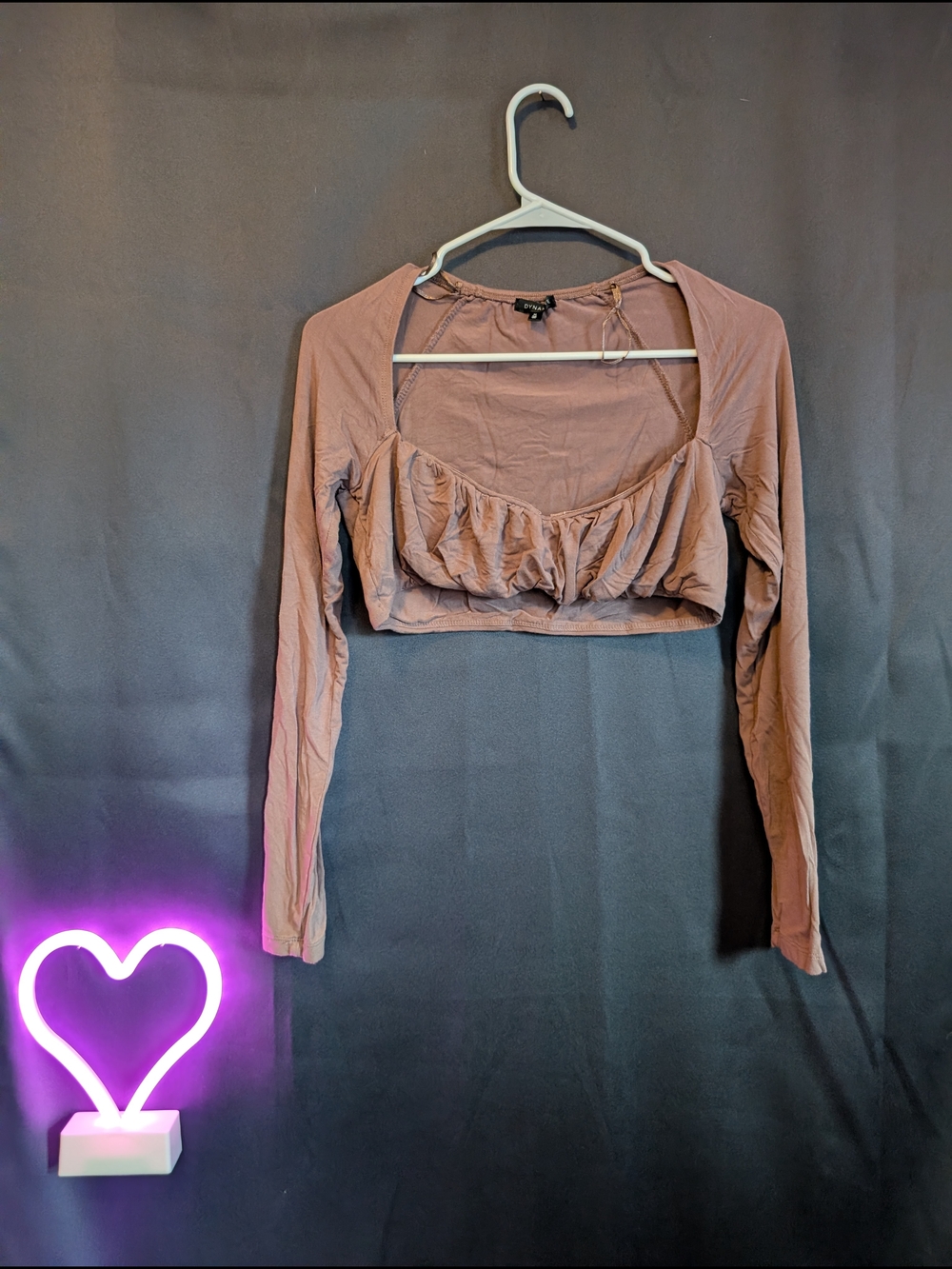 Dynamite Dusty Rose Long-Sleeve Cropped Ruffle Top Minimalist Elastic Band